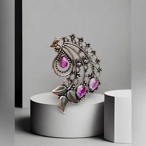 Elegant Amethyst leaf pattern Silver 925- Women's pendant